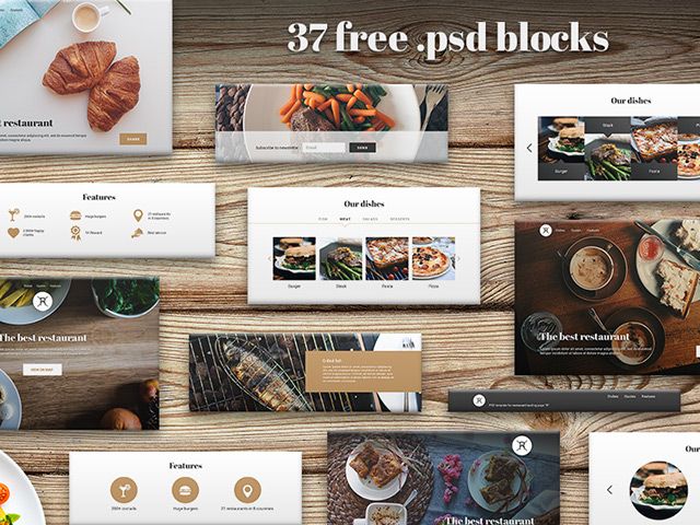 food ui kit, free psd. Widgets for website of cafe, restaurant, bar