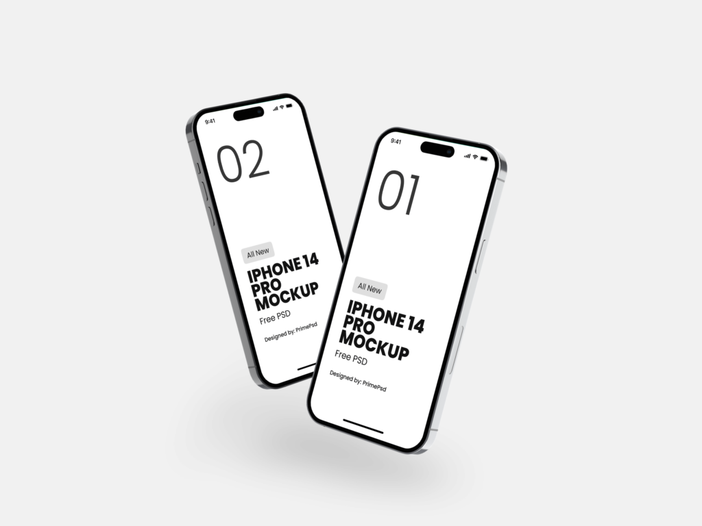 two iPhone 14 Pro mockup free download light background