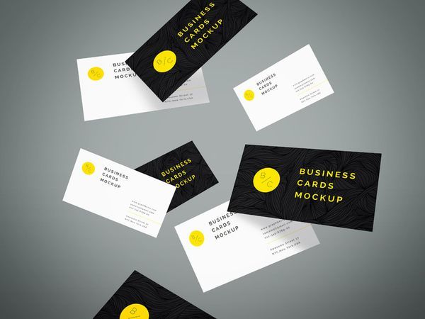 flying business card mock-up free psd