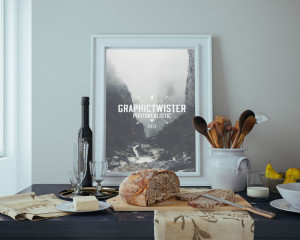 kitchen poster dishes wine mockup free psd