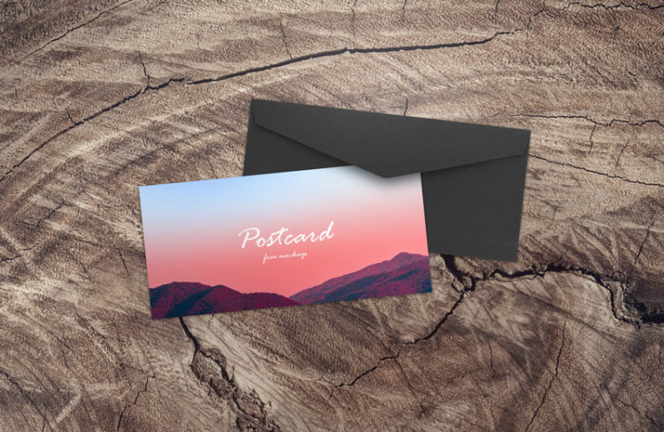 postcard free mockup design with black craft envelope