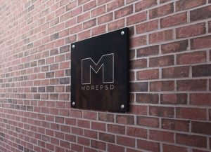 glossy wall sign mockup square free download psd